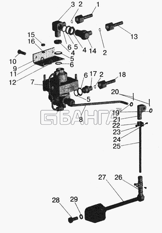 МАЗ МАЗ-5432 Схема Регулятор тормозных сил с присоединительной