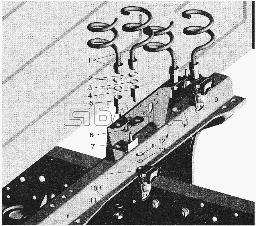 МАЗ МАЗ-5432 Схема Пневмовыводы на полуприцеп и banga.ua