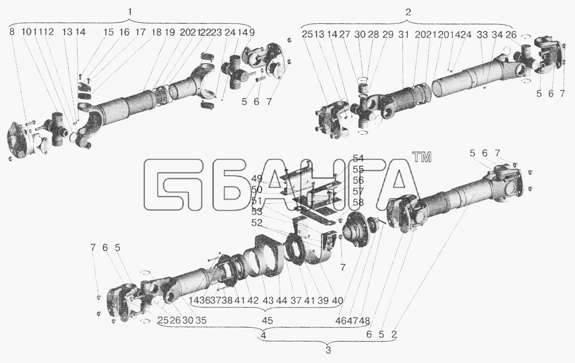 МАЗ МАЗ-5432 Схема Установка карданных валов-64 banga.ua