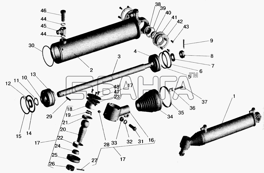 МАЗ МАЗ-543202 Схема Силовой цилиндр гидроусилителя рулевого banga.ua