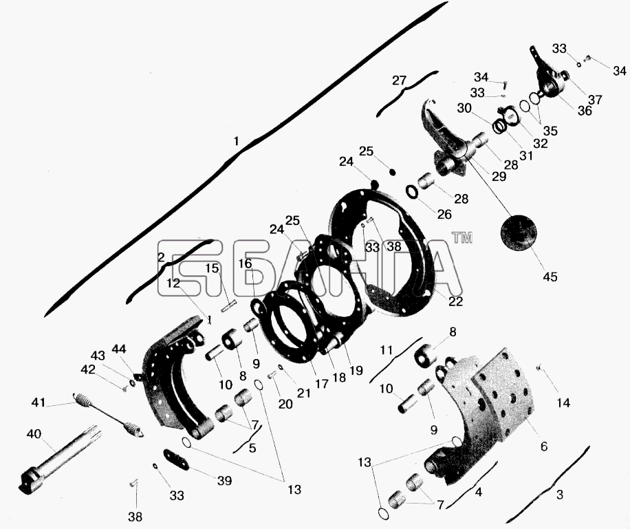МАЗ МАЗ-543202 Схема Тормозной механизм передних колес-189 banga.ua