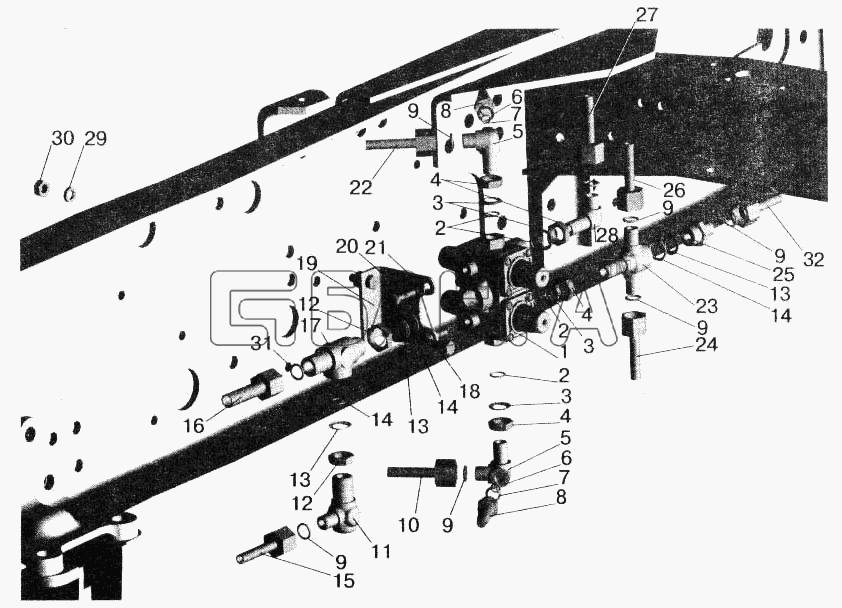 МАЗ МАЗ-543202 Схема Крепление четырехконтурного клапана banga.ua