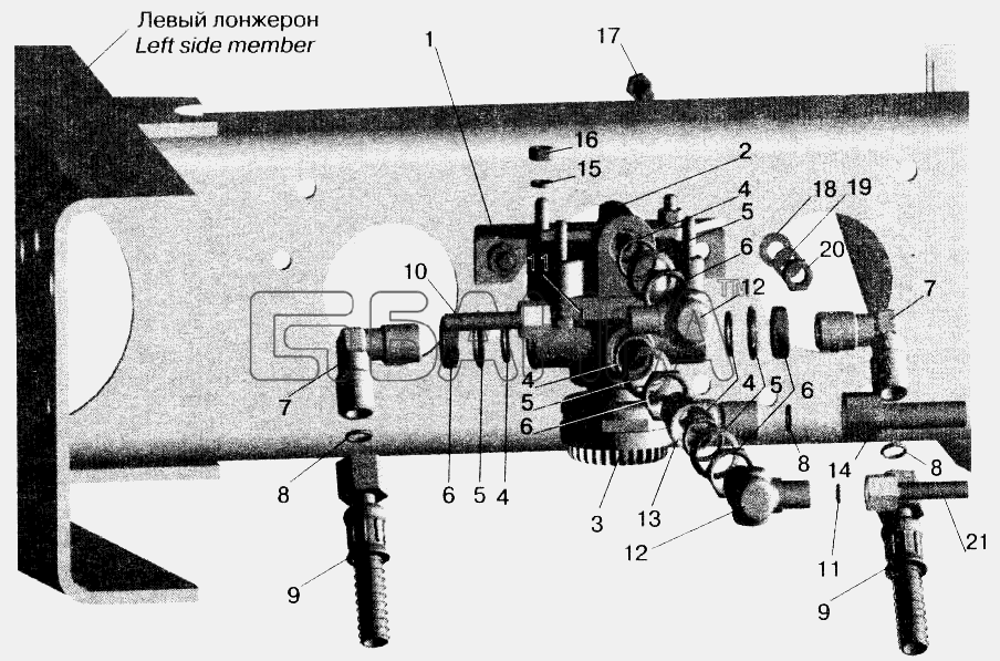 МАЗ МАЗ-543202 Схема Установка ускорительного клапана и banga.ua