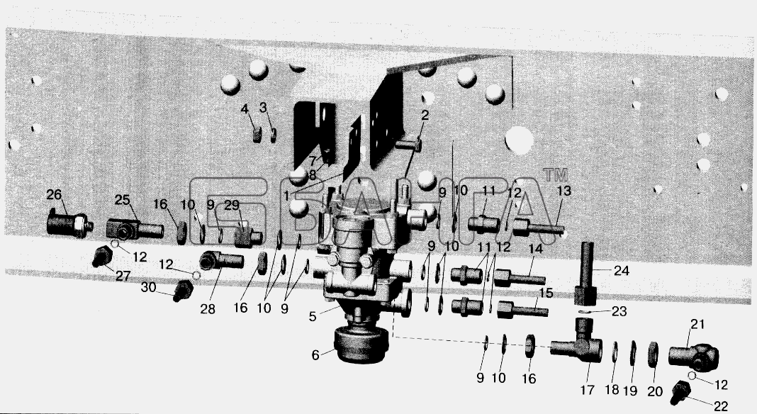 МАЗ МАЗ-543202 Схема Установка клапана прицепа и banga.ua