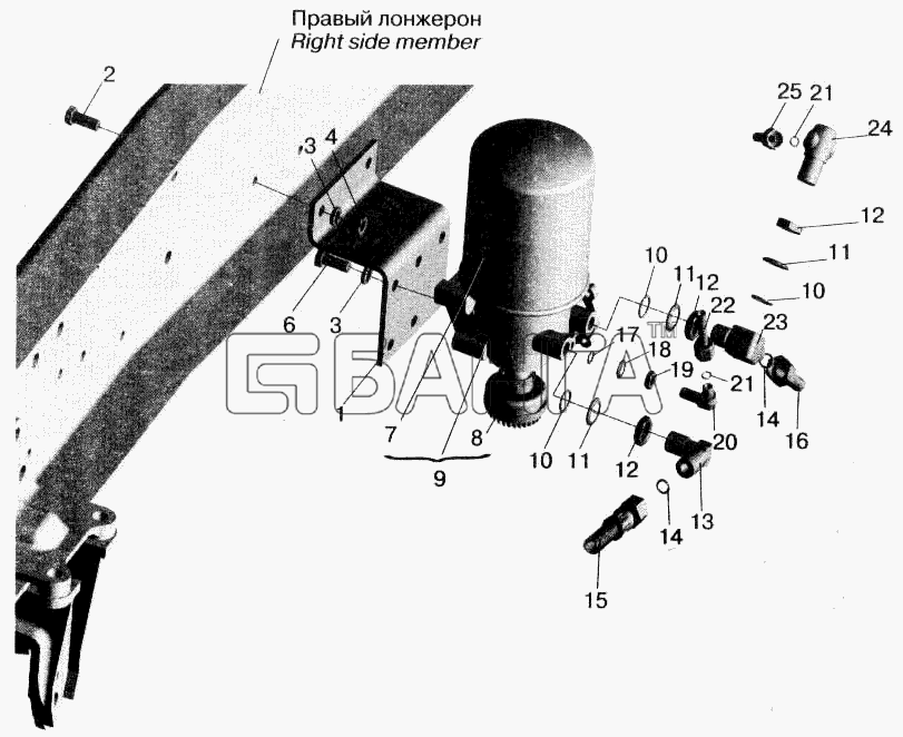 МАЗ МАЗ-543202 Схема Установка осушителя воздуха и banga.ua