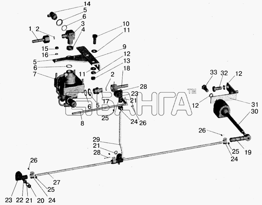 МАЗ МАЗ-543202 Схема Регулятор тормозных сил с присоединительной