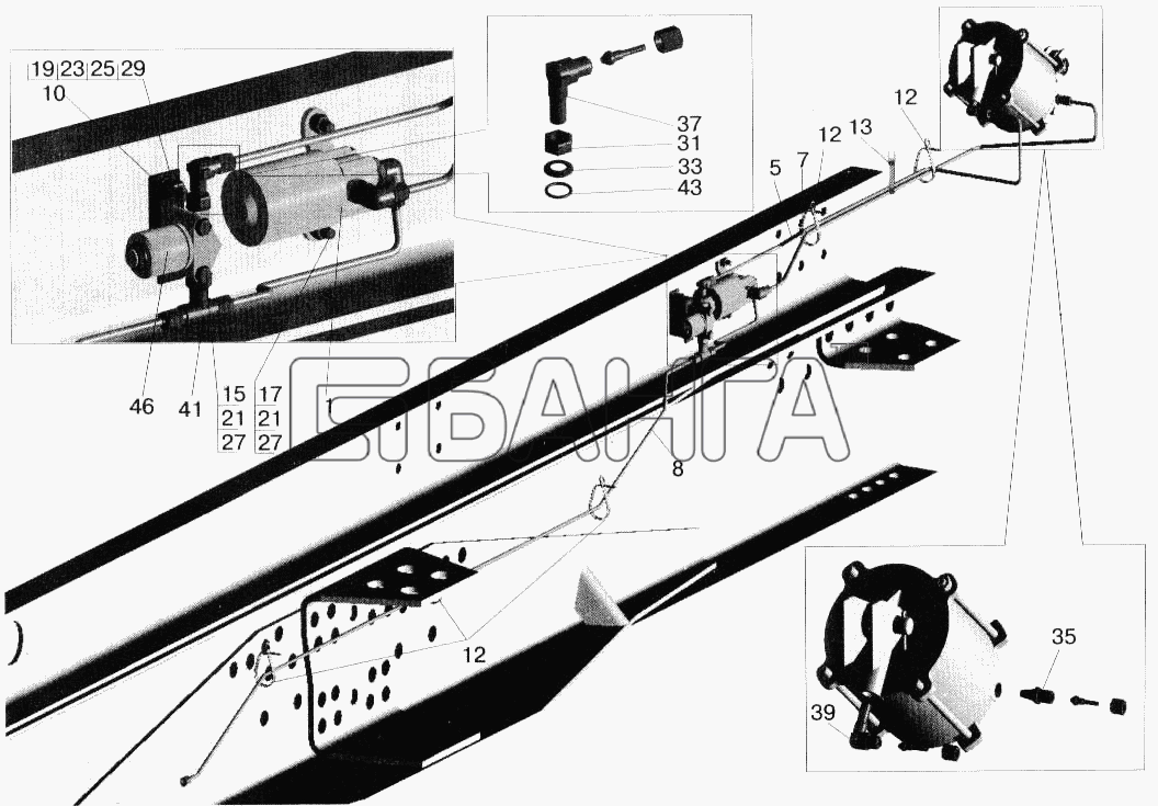 МАЗ МАЗ-543202 Схема Установка механизмов запора борта banga.ua