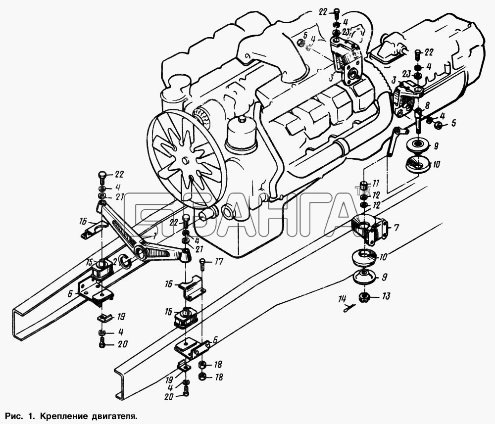 МАЗ МАЗ-64221 Схема Крепление двигателя-32 banga.ua