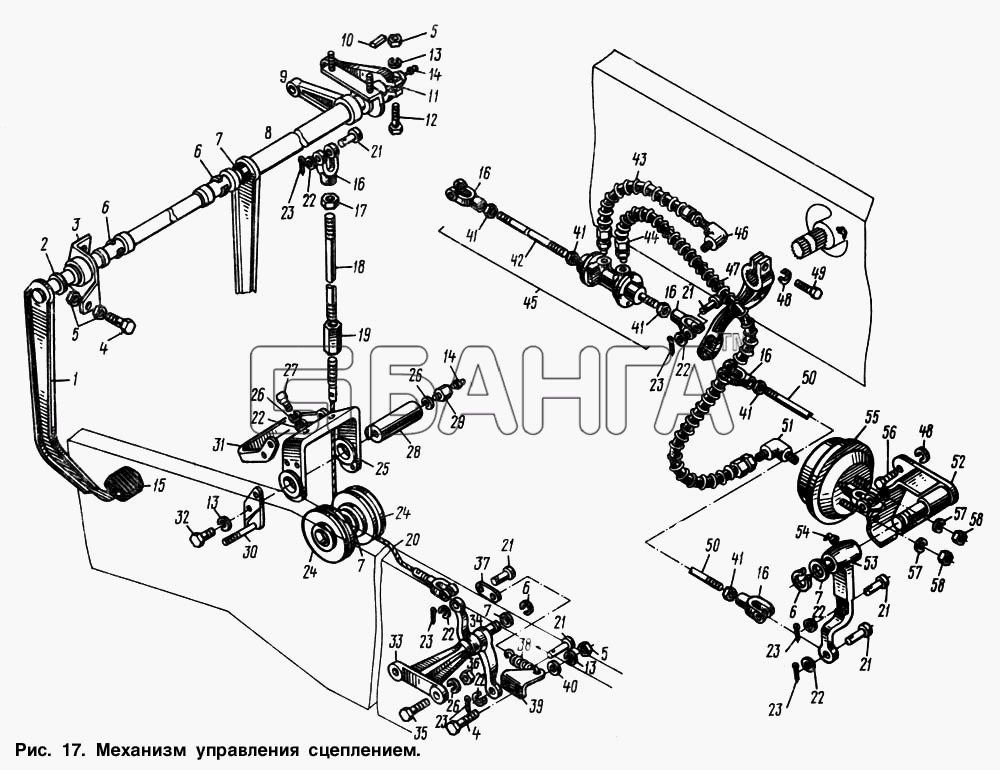 МАЗ МАЗ-64221 Схема Механизм управления сцеплением-53 banga.ua
