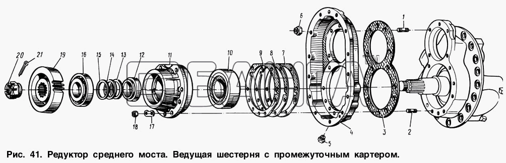 МАЗ МАЗ-64221 Схема Редуктор среднего моста. Ведущая шестерня с