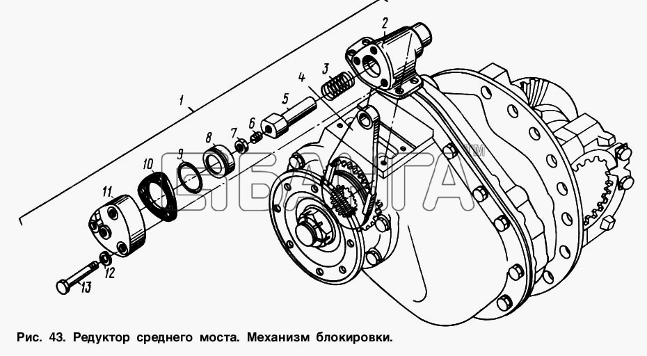 МАЗ МАЗ-64221 Схема Редуктор среднего моста. Механизм banga.ua