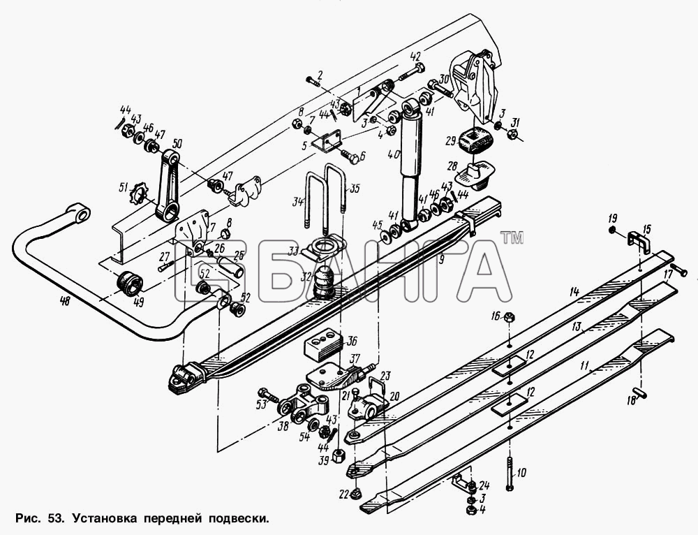 МАЗ МАЗ-64221 Схема Установка передней подвески-88 banga.ua