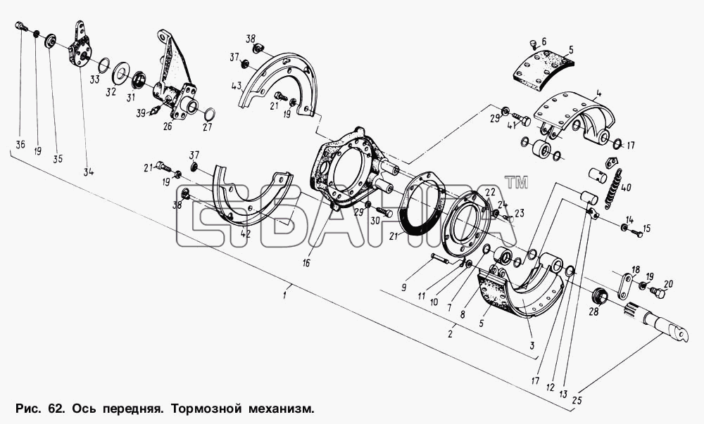 МАЗ МАЗ-64221 Схема Ось передняя. Тормозной механизм-126 banga.ua