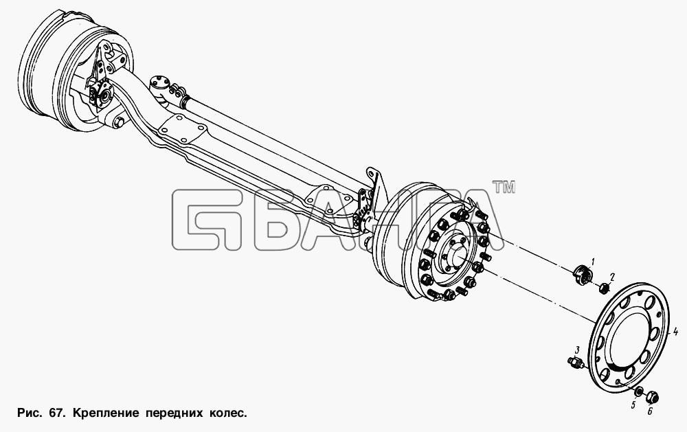 МАЗ МАЗ-64221 Схема Крепление передних колес-100 banga.ua