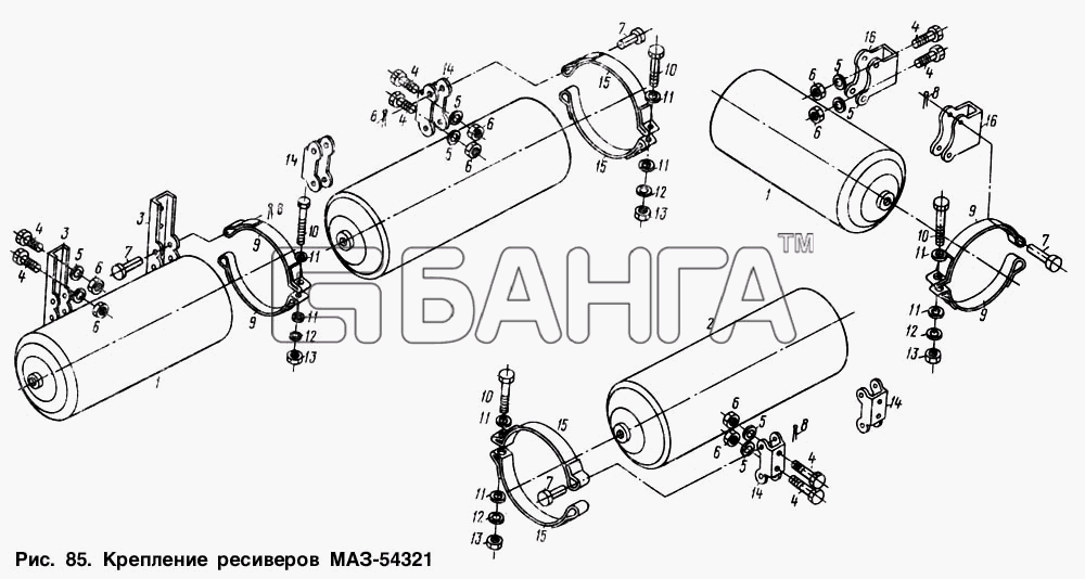 МАЗ МАЗ-64221 Схема Крепление ресиверов МАЗ-54321-132 banga.ua