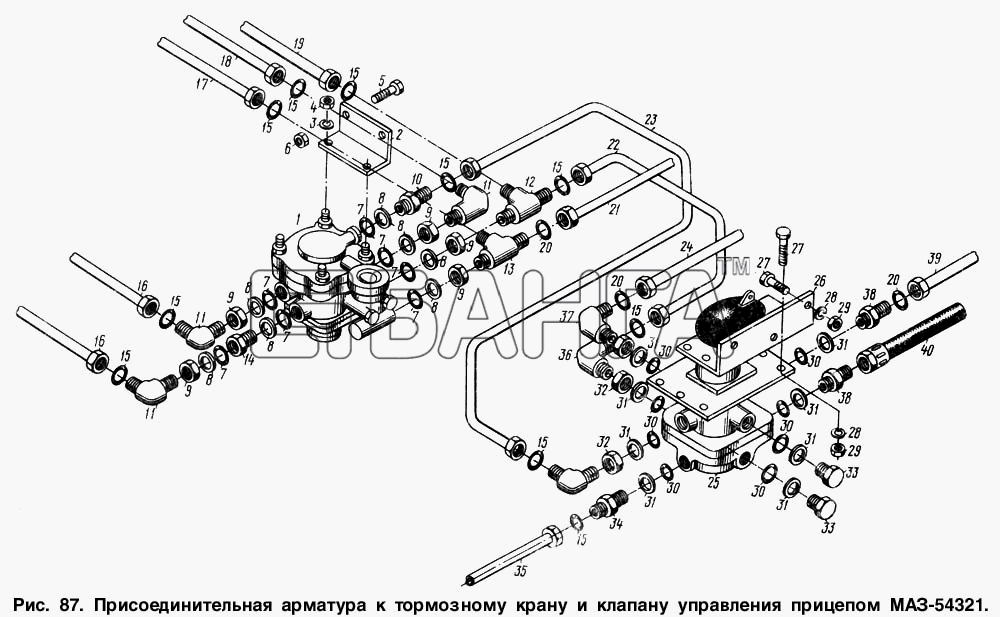 МАЗ МАЗ-64221 Схема Присоединительная арматура к тормозному banga.ua