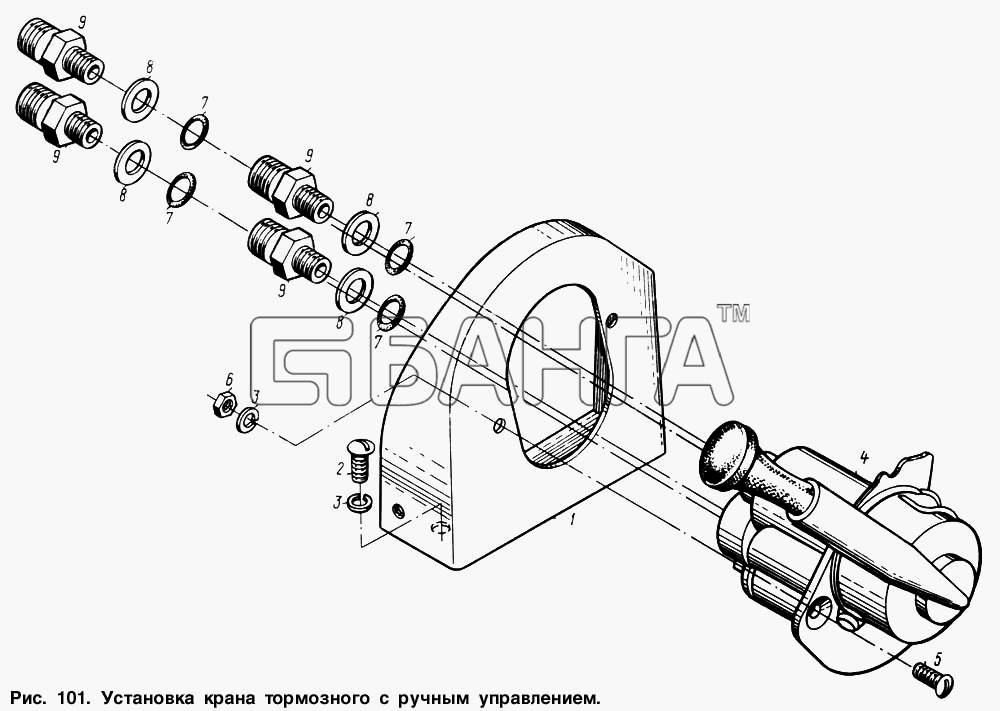 МАЗ МАЗ-64221 Схема Установка крана тормозного с ручным banga.ua