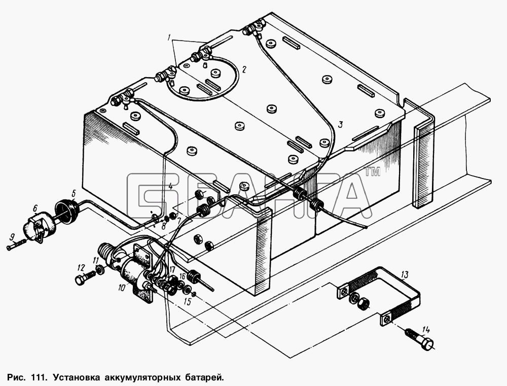 МАЗ МАЗ-64221 Схема Установка аккумуляторных батарей-159 banga.ua