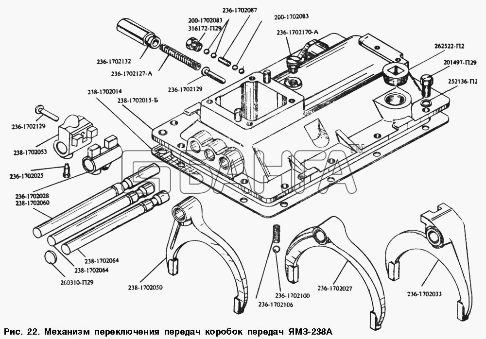 МАЗ МАЗ-54328 Схема Механизм переключения передач коробок banga.ua