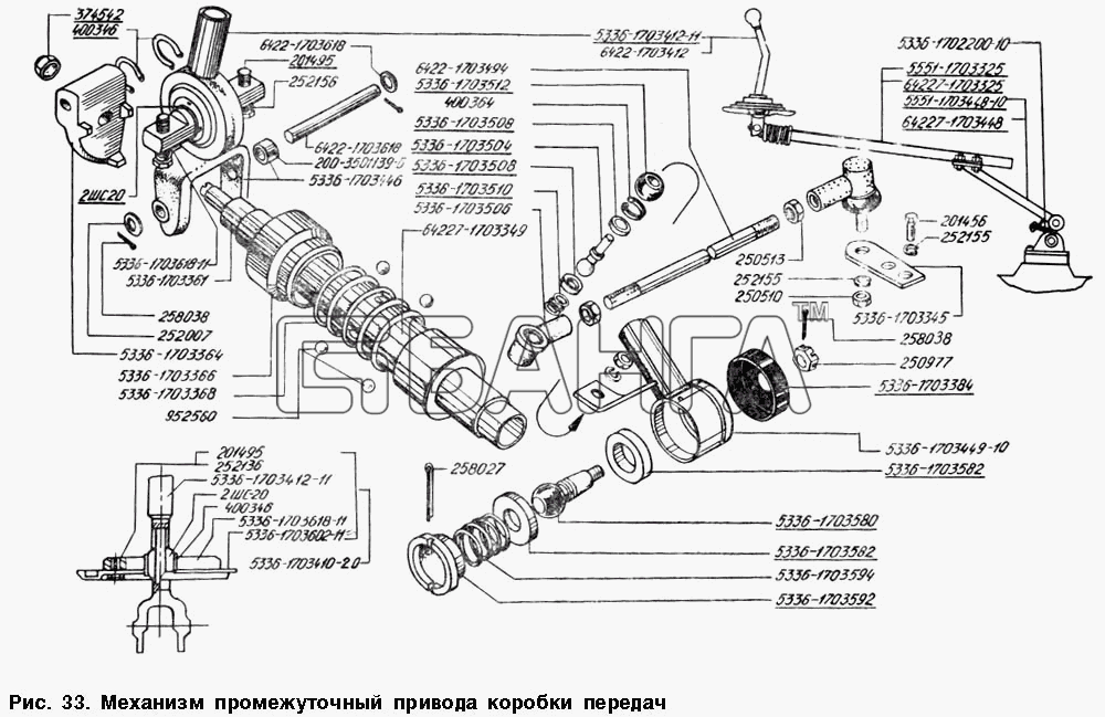 МАЗ МАЗ-54328 Схема Механизм промежуточный привода коробки banga.ua