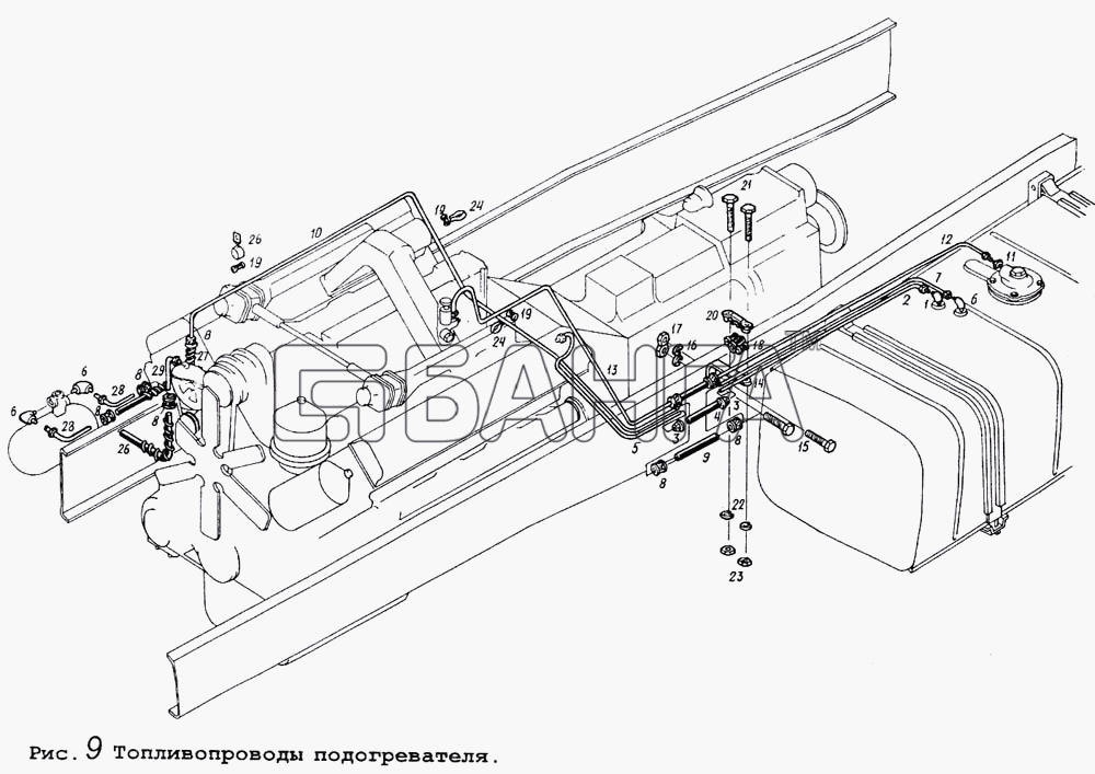 МАЗ МАЗ-64255 Схема Топливопроводы подогревателя-37 banga.ua
