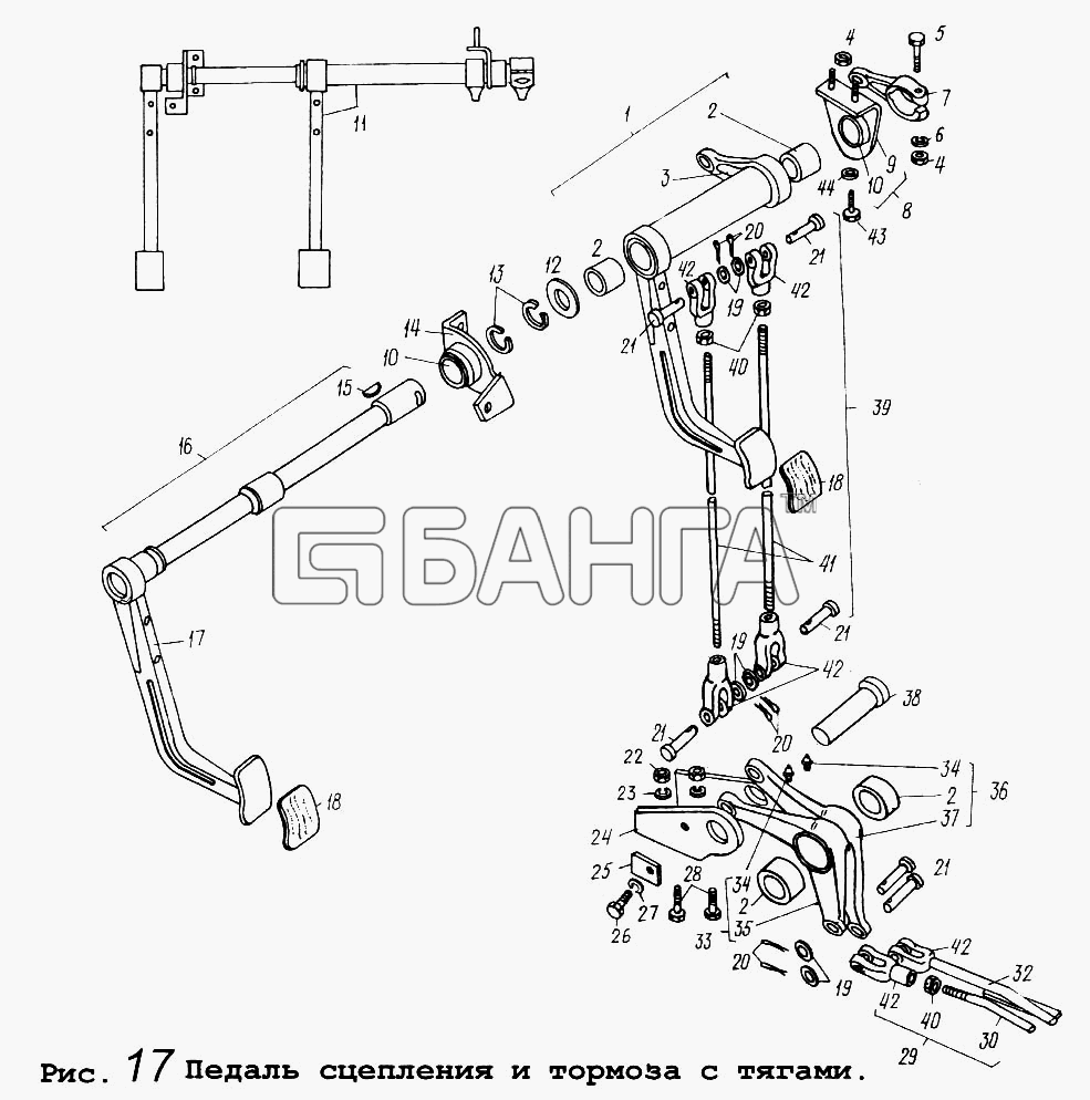 МАЗ МАЗ-64255 Схема Педаль сцепления и тормоза с тягами-51 banga.ua