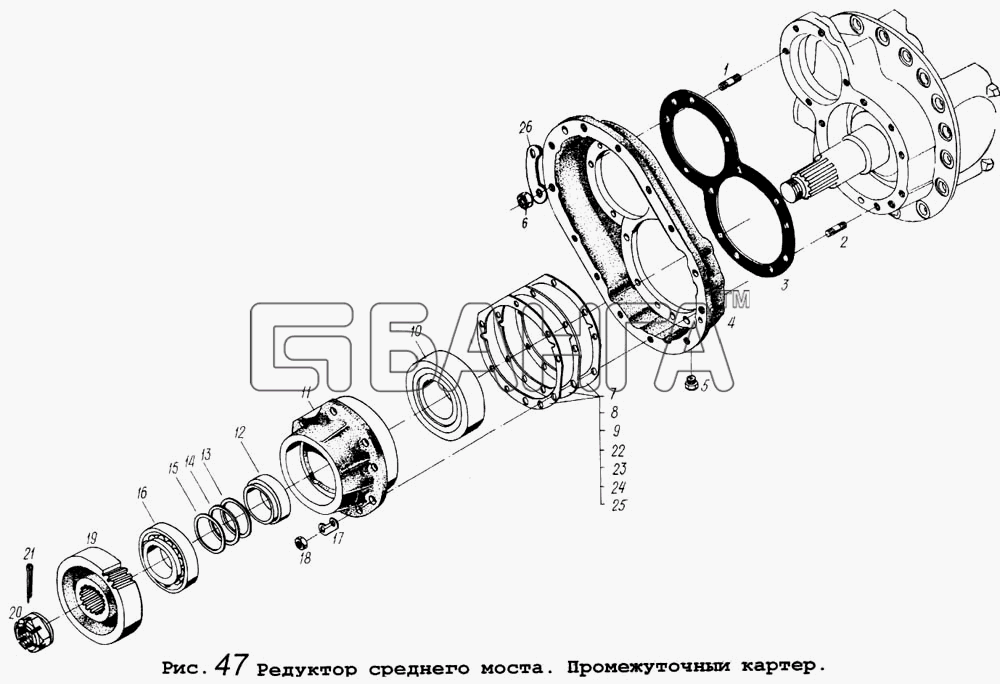МАЗ МАЗ-64255 Схема Редуктор среднего моста. Промежуточный banga.ua