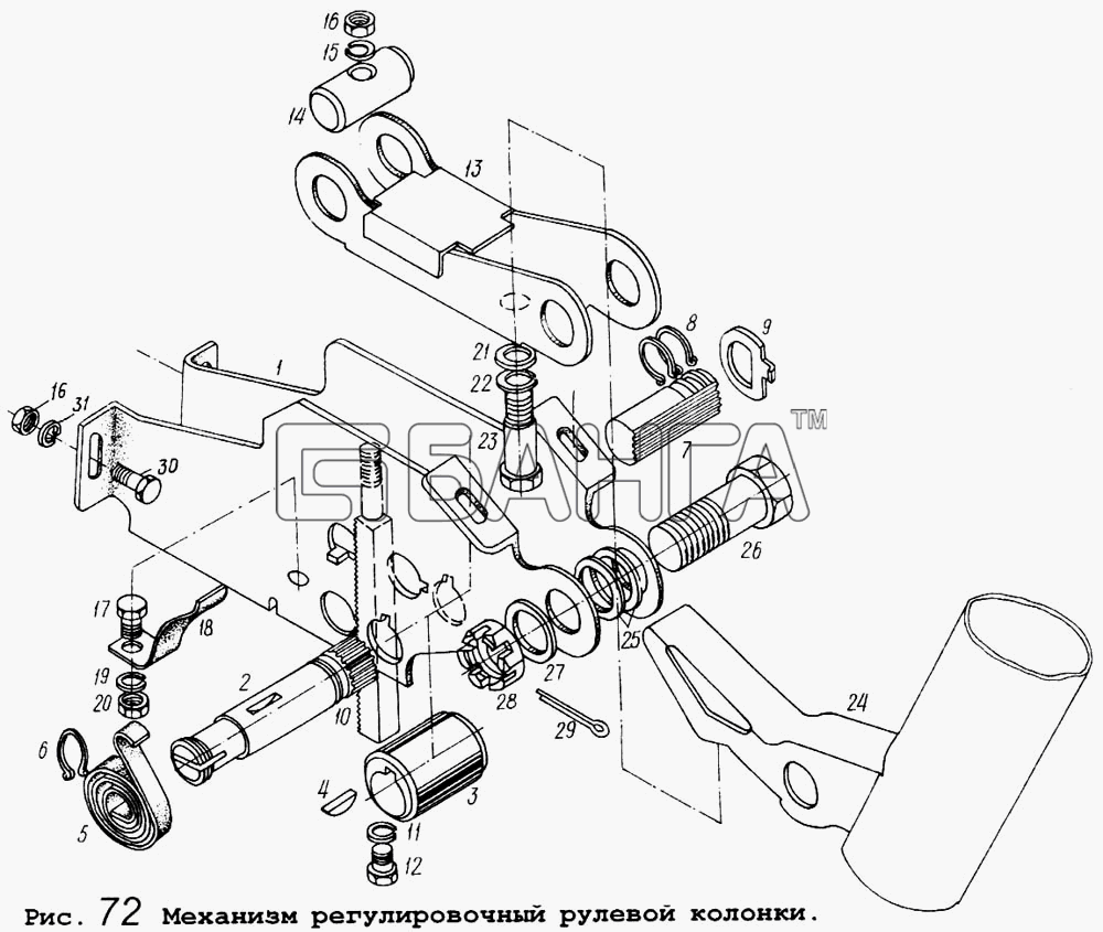 МАЗ МАЗ-64255 Схема Механизм регулировочный рулевой колонки-118