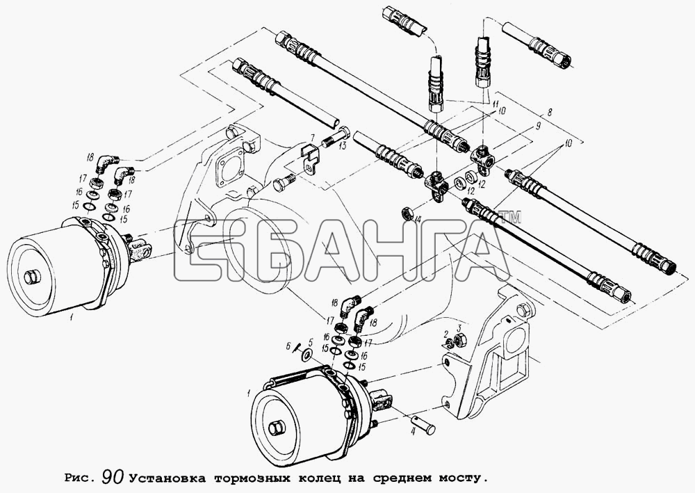 МАЗ МАЗ-5434 Схема Установка тормозных колец на среднем banga.ua