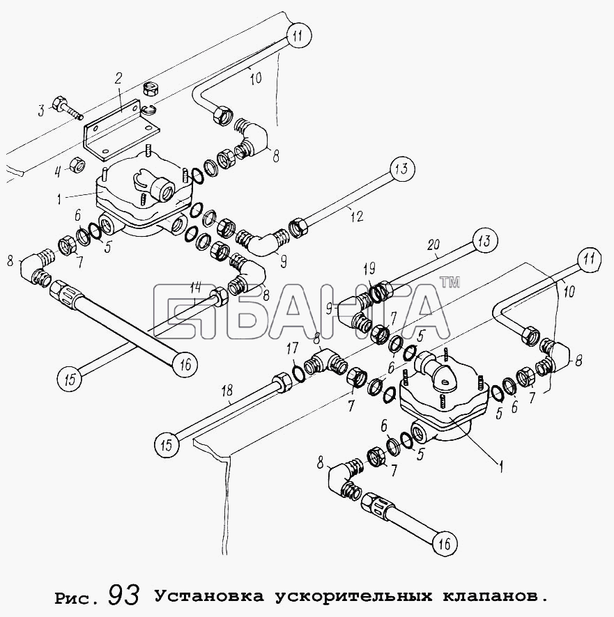 МАЗ МАЗ-64255 Схема Установка ускорительных клапанов-140 banga.ua