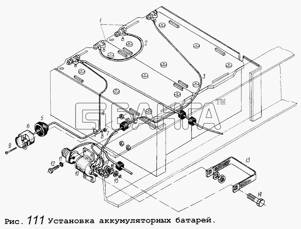 МАЗ МАЗ-64255 Схема Установка аккумуляторных батарей-159 banga.ua