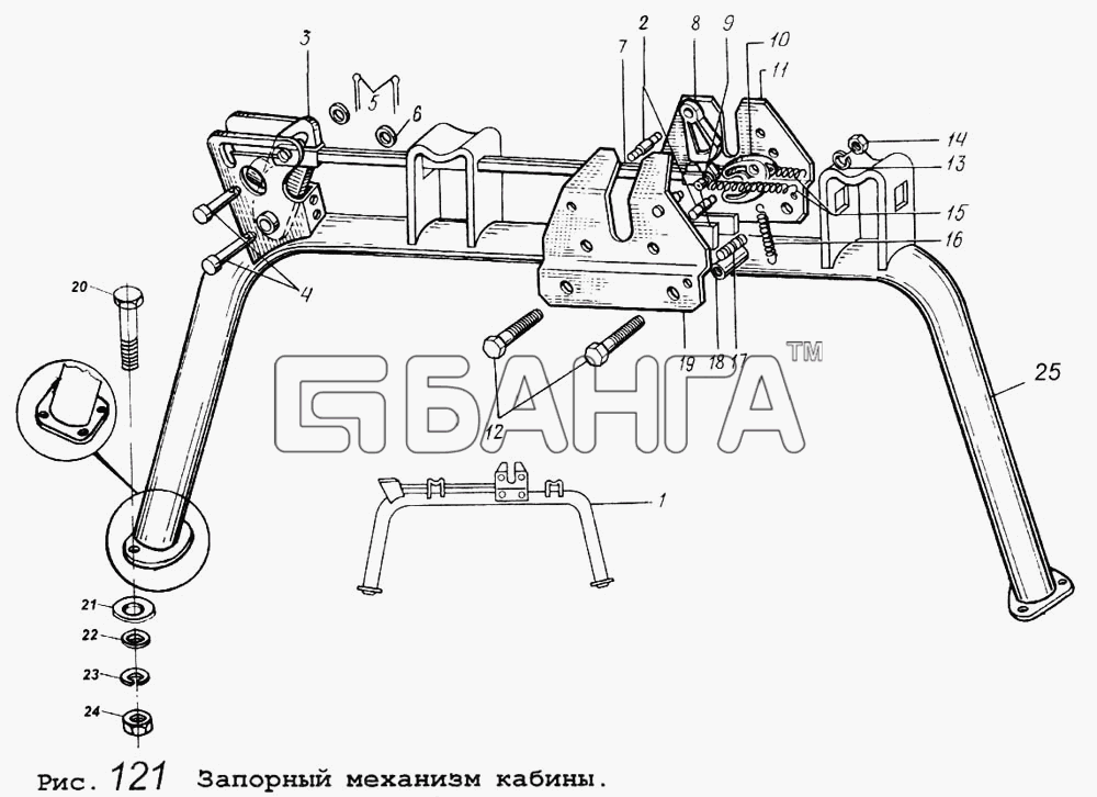 МАЗ МАЗ-5434 Схема Запорный механизм кабины-3 banga.ua