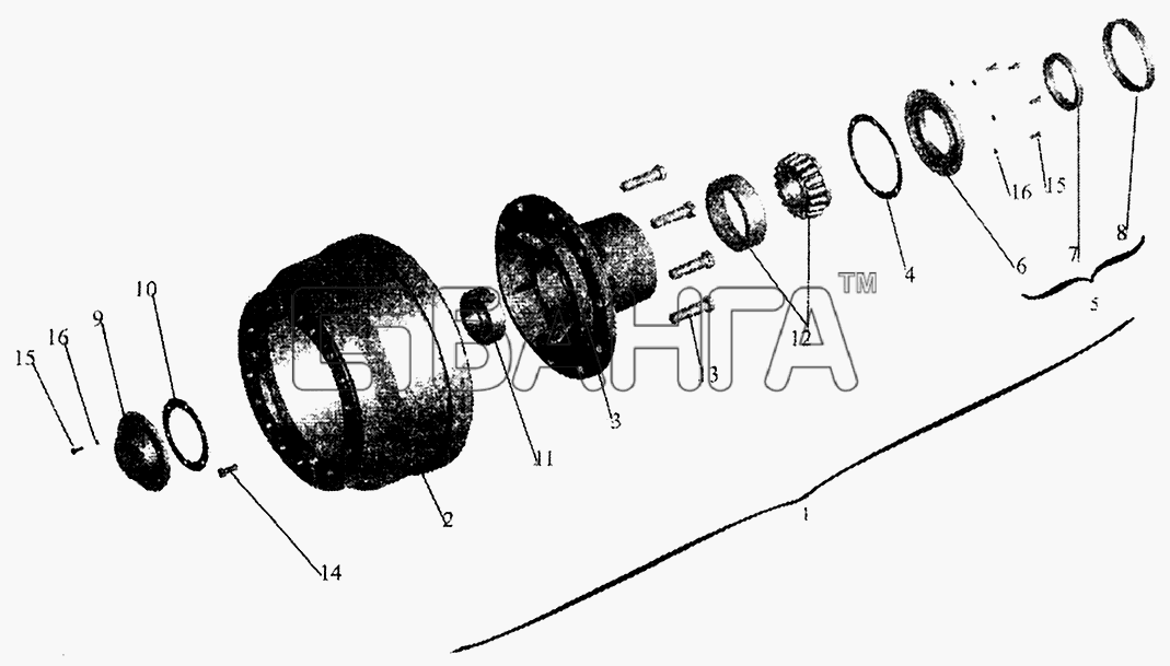 МАЗ МАЗ-5440 Схема Ступица переднего колеса-79 banga.ua