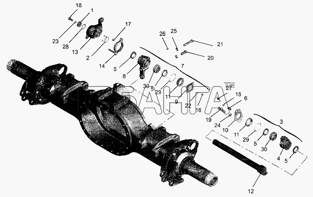 МАЗ МАЗ-5440 Схема Привод тормозного механизма задних колес-99