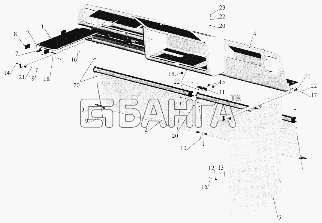 МАЗ МАЗ-544069 Схема Установка полки штор козырька banga.ua