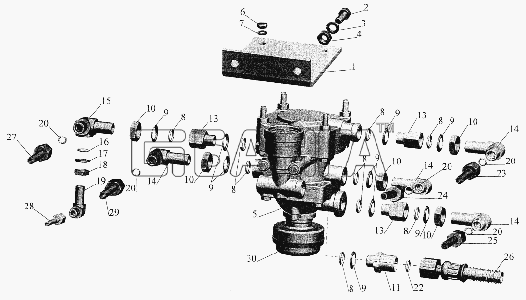 МАЗ МАЗ-544069 Схема Установка клапана управления тормозами banga.ua
