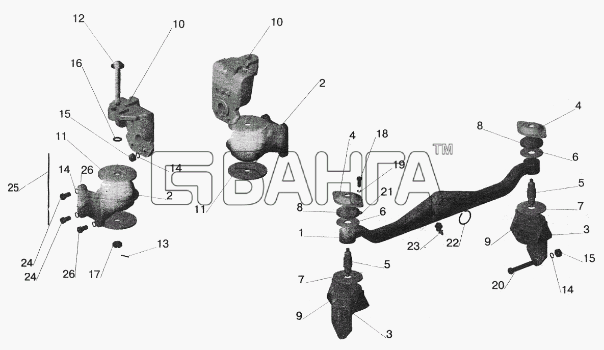 МАЗ МАЗ-5516 (2003) Схема Крепление двигателя на автомобилях banga.ua
