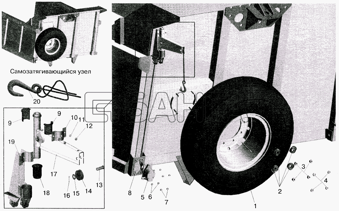 МАЗ МАЗ-5516 (2003) Схема Установка запасного колеса МАЗ-551603 551605