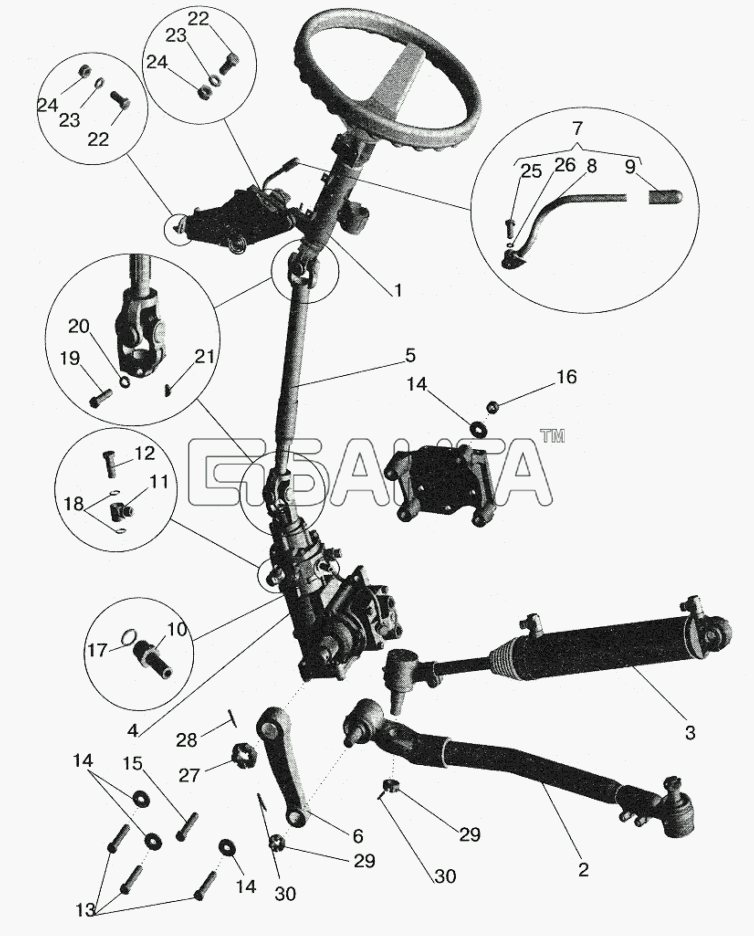 МАЗ МАЗ-5516 (2003) Схема Установка рулевой колонки и рулевого