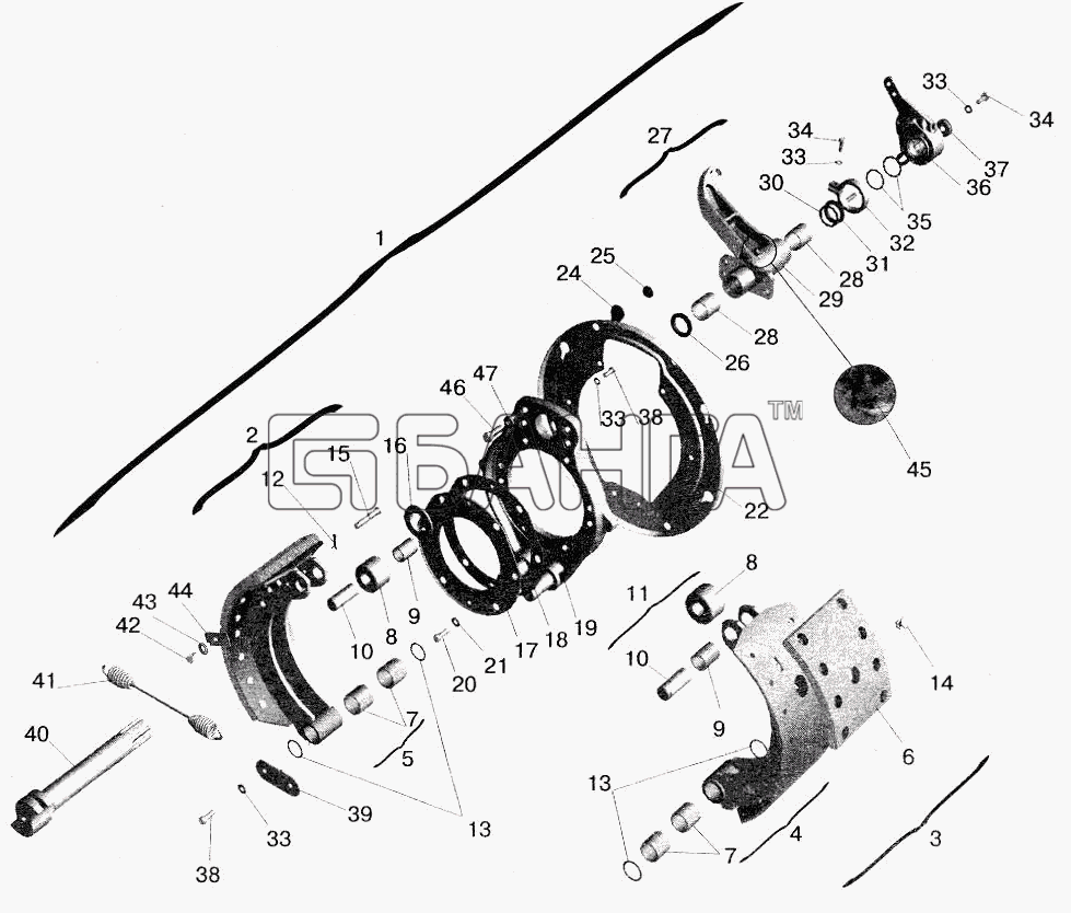 МАЗ МАЗ-5516 (2003) Схема Тормозной механизм передних колес-143