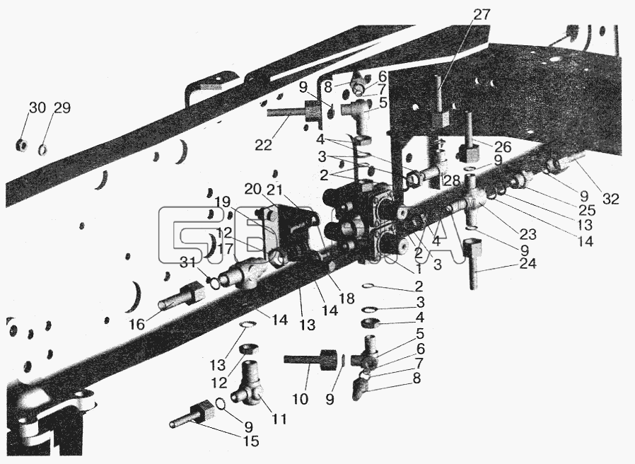 МАЗ МАЗ-5516 (2003) Схема Крепление четырехконтурного клапана banga.ua