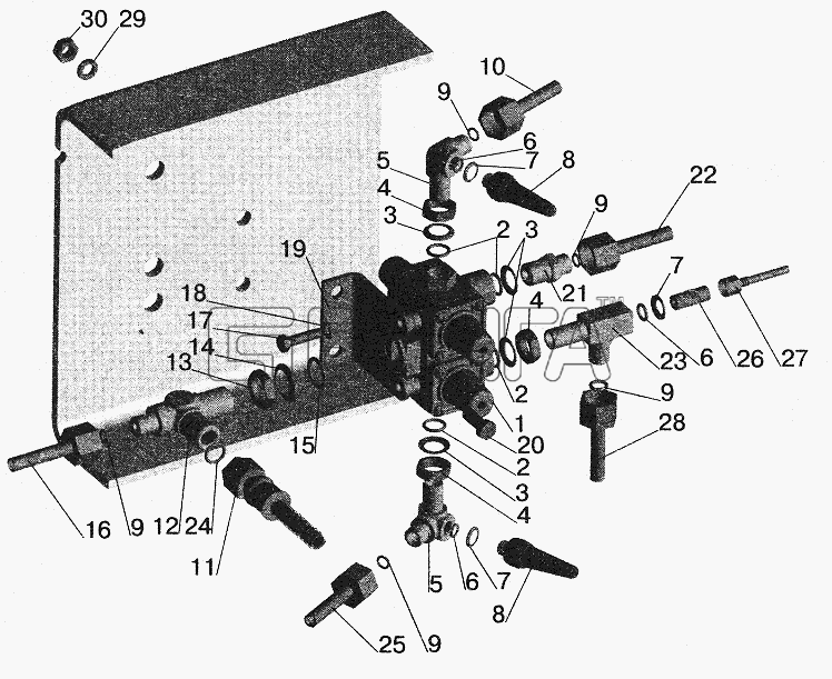 МАЗ МАЗ-5516 (2003) Схема Крепление четырехконтурного клапана banga.ua