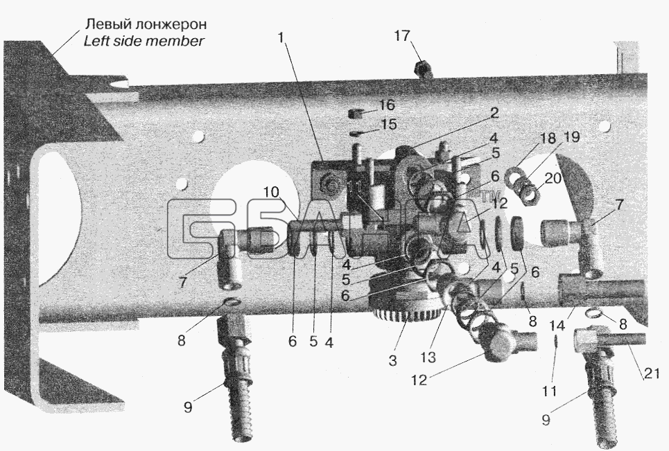 МАЗ МАЗ-5516 (2003) Схема Установка ускорительного клапана и banga.ua