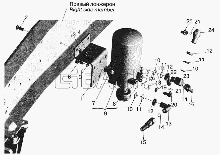 МАЗ МАЗ-5516 (2003) Схема Установка осушителя воздуха и banga.ua
