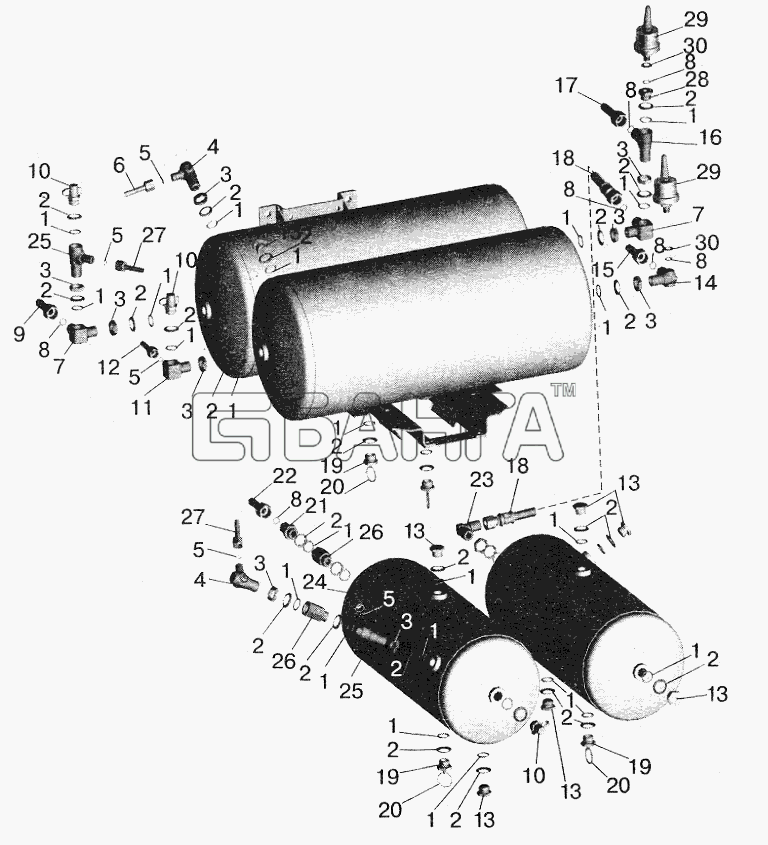 МАЗ МАЗ-5516 (2003) Схема Установка присоединительной арматуры на