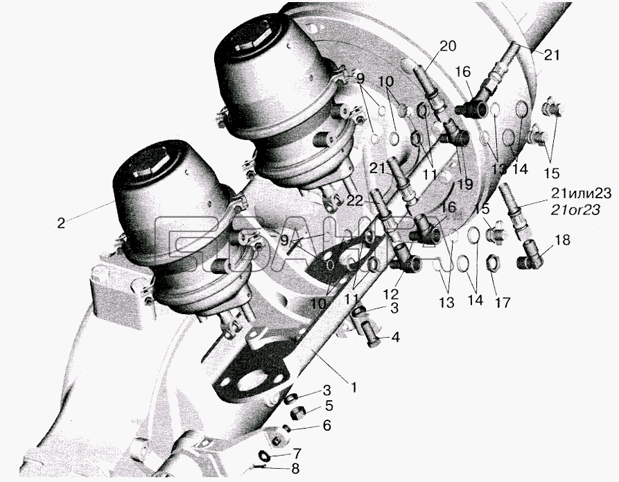 МАЗ МАЗ-5516 (2003) Схема Установка тормозных камер и banga.ua