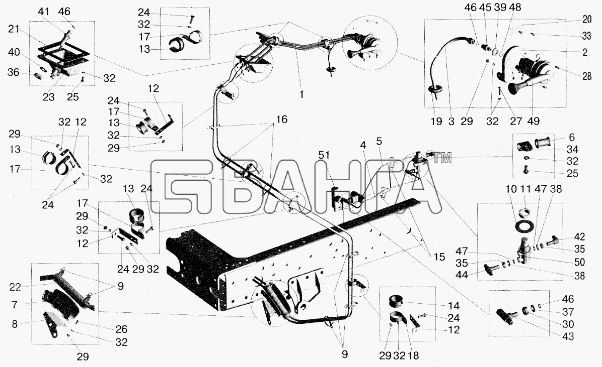 МАЗ МАЗ-5516 (2003) Схема Привод стояночного тормоза и ВТС МАЗ-642206