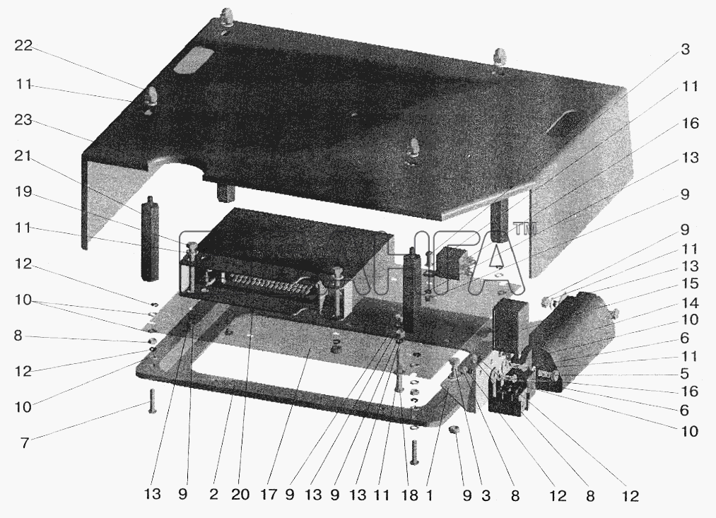 МАЗ МАЗ-5516 (2003) Схема Установка электронных блоков АБС БПО ЭКРАН