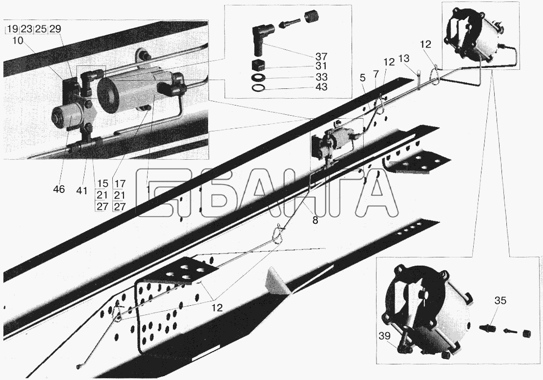 МАЗ МАЗ-5516 (2003) Схема Установка механизмов запора борта banga.ua
