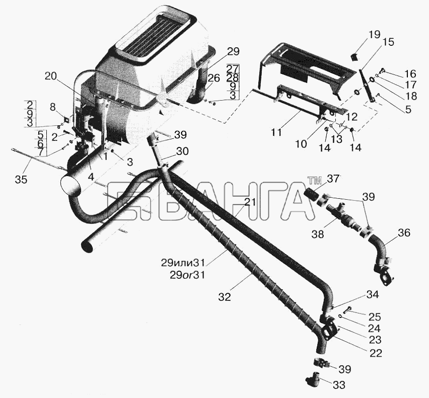 МАЗ МАЗ-5516 (2003) Схема Установка шлангов и крана управления